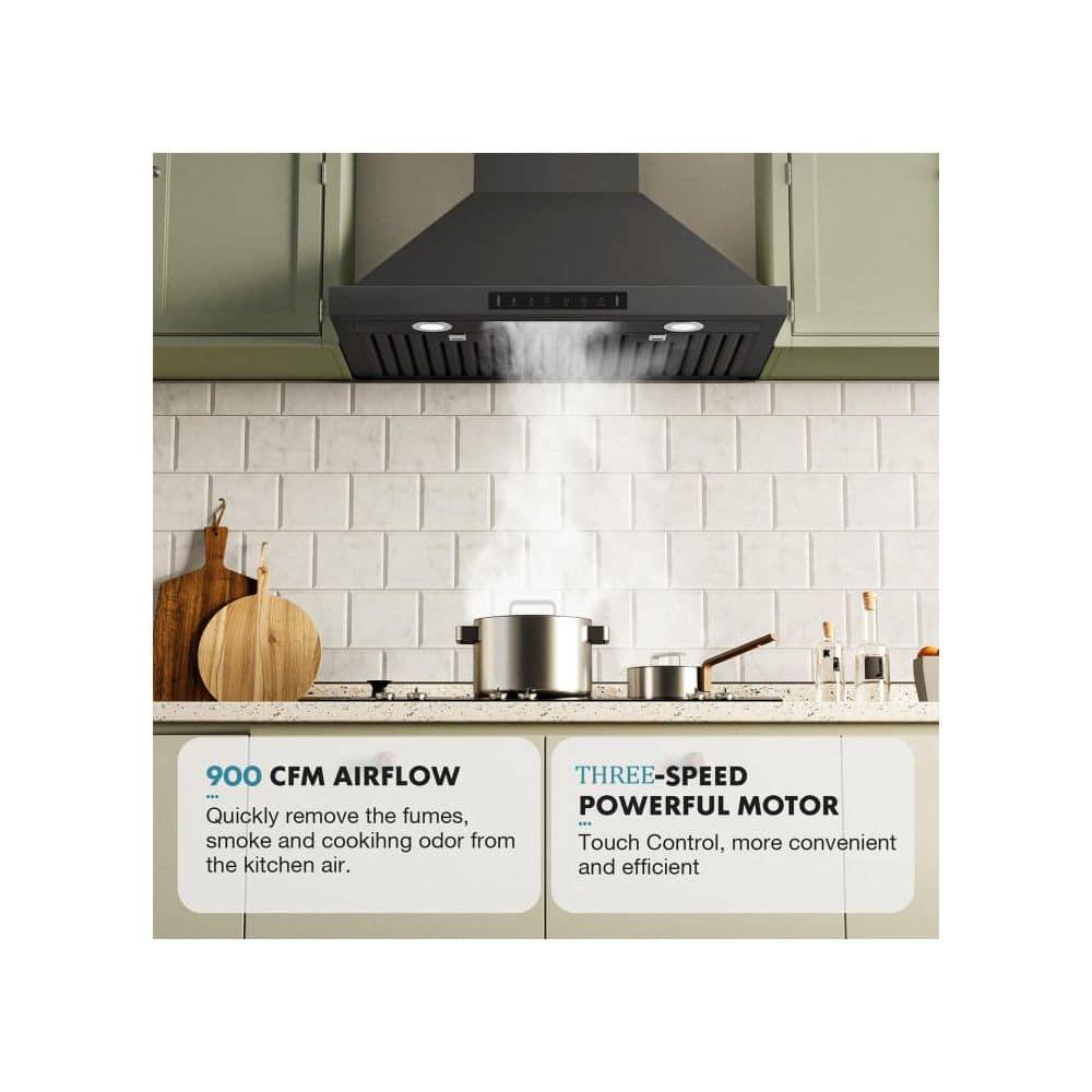 VIKIO PRO 36" 900 CFM Convertible Wall Mount Range Hood with LED Lights & Hands-Free Control RHW30-MH