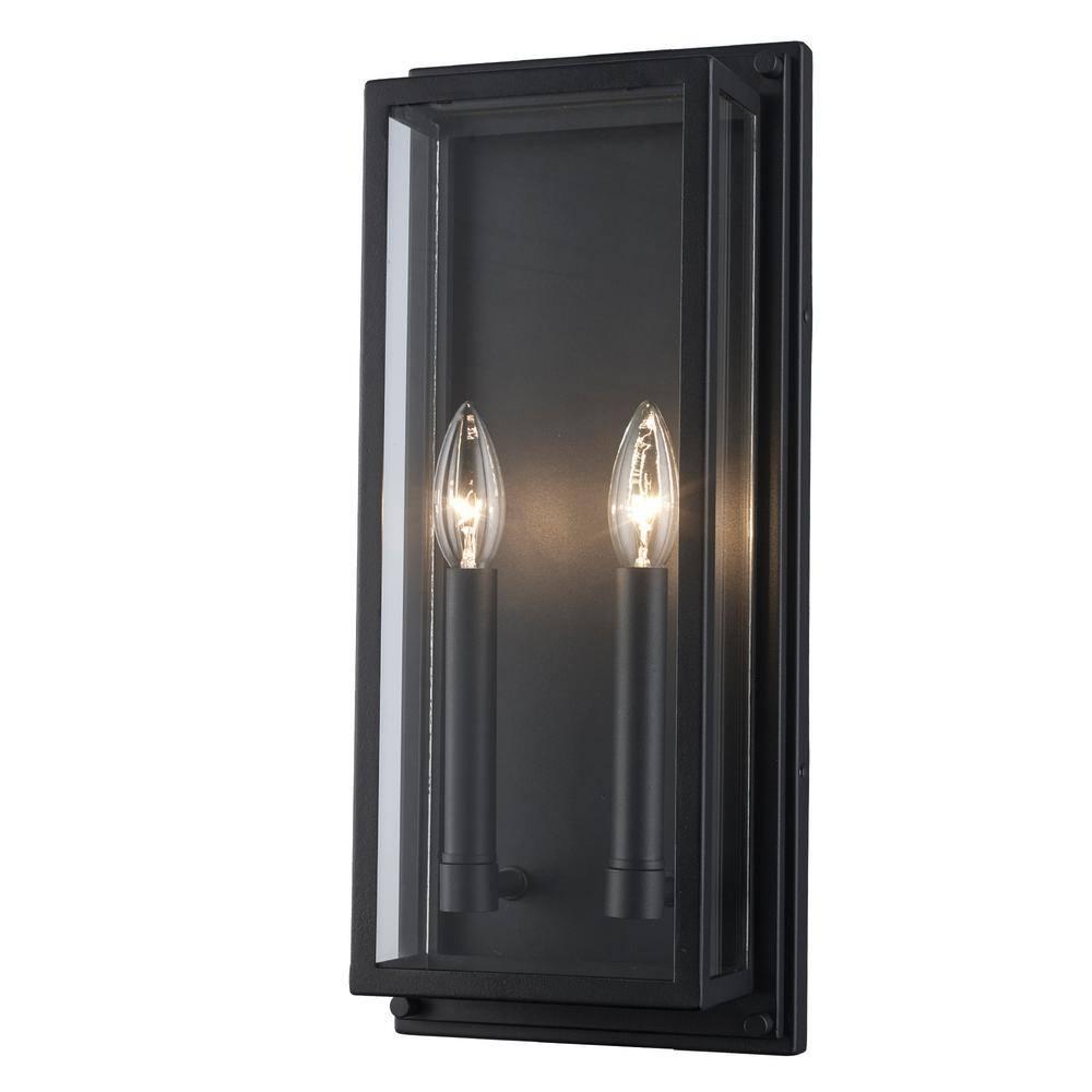 Bradford 18 in. 2-Light Black Outdoor Wall Light Fixture with Clear Glass