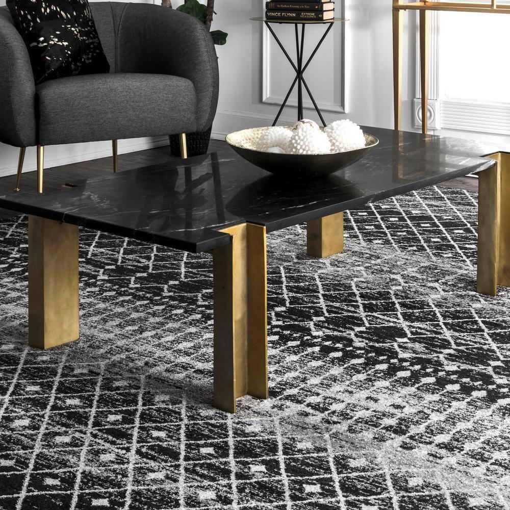 Blythe Modern Moroccan Trellis 8 ft. Black Round Rug