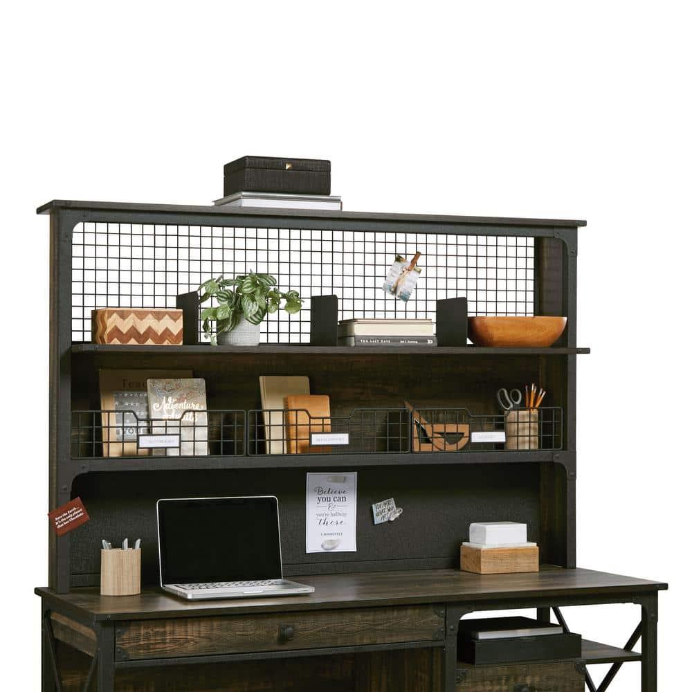 Sauder Steel River Industrial Desktop Hutch, Carbon Oak Finish