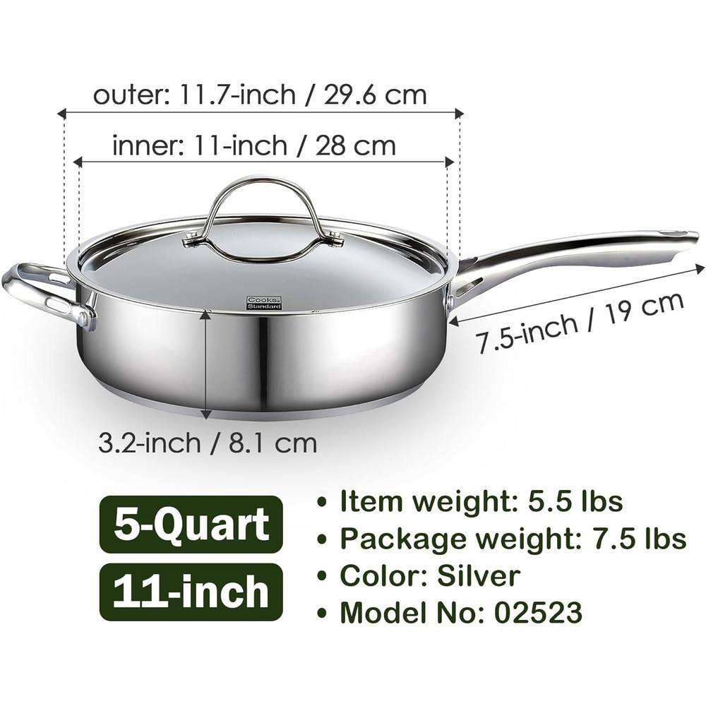 Cooks Standard Cooks Standard Classic 5 QT 11 inch Stainless Steel Saute Pan Frying Pan Skillet with Lid