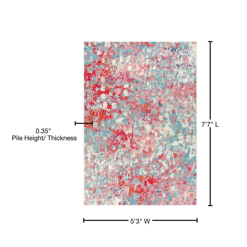 5'x8' Contemporary POP Modern Abstract Area Rug, Blue/Red - JONATHAN Y