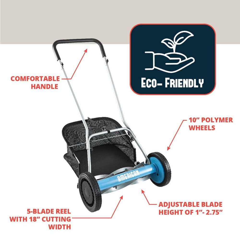 American Lawn Mower Company 1804-18 18-Inch 5-Blade Walk Behind Reel Lawn Mower with Grass Catcher