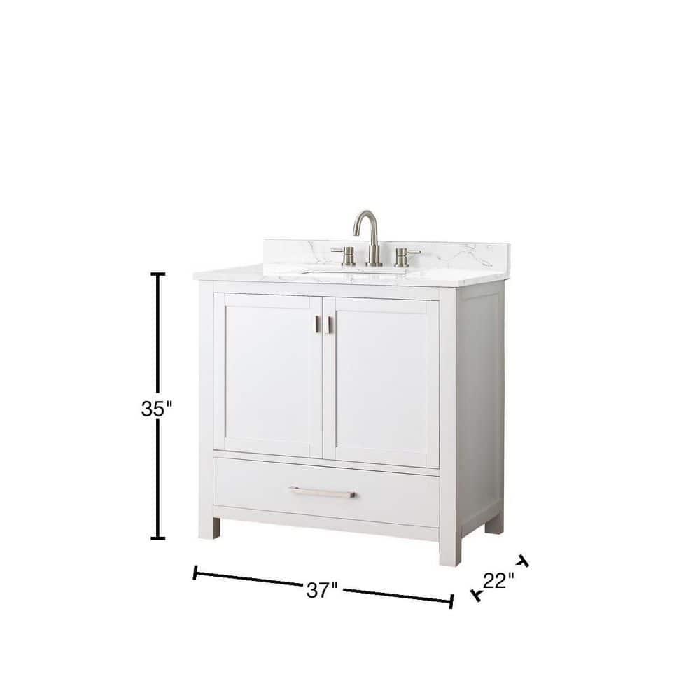 Modero 37" White Freestanding Bathroom Vanity with Cala White Marble Top
