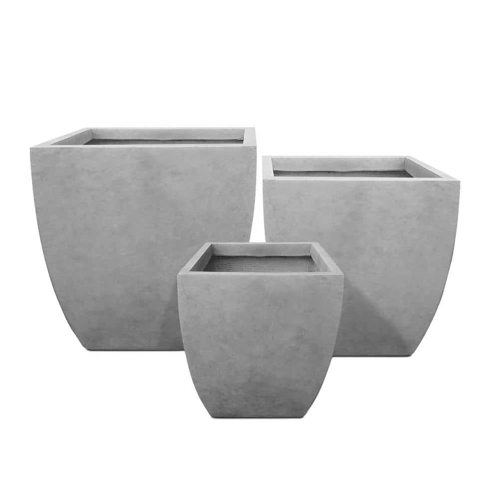 Contemporary Square Medium Natural Concrete Planter 17.7" with Drainage