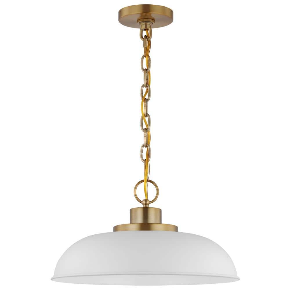 Nuvo Lighting Colony 1 Light Small Pendant Matte White with Burnished Brass