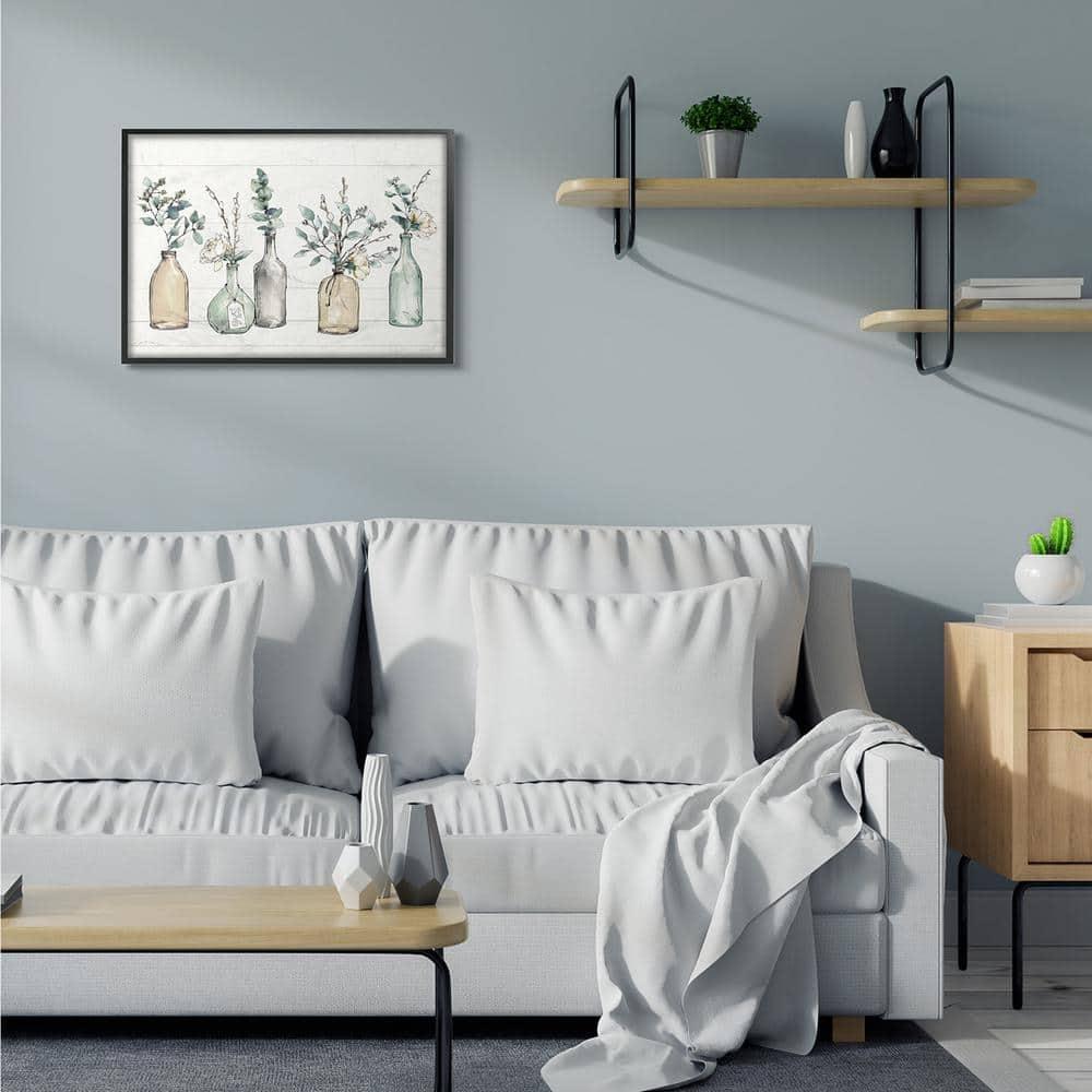 Stupell Industries Bottles And Plants Farm Wood Textured Design Framed Wall Art by Anne Tavoletti, 24" x 30", Black Framed
