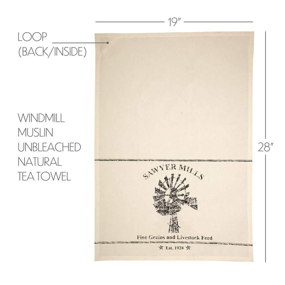 Sawyer Mill Charcoal Windmill Muslin Unbleached Natural Tea Towel 19x28 VHC Brands
