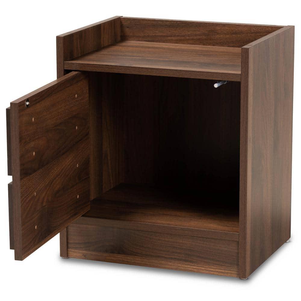 2 Drawers Hale Wood Nightstand Walnut/Brown - Baxton Studio: Modern Bedside Table, Enclosed Top, MDF