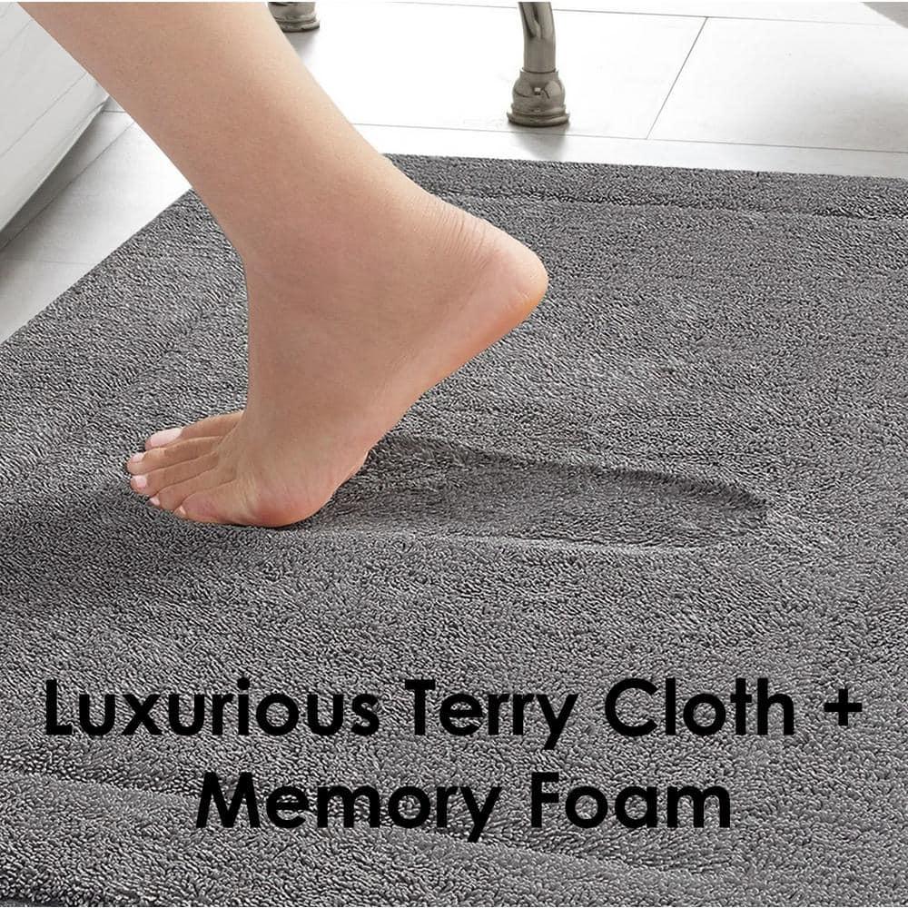 Terry Bath Mats, Set of 2 Memory Foam Bath Rugs, Non-Slip, 100% Polyester, Premium Bathroom Decor, Machine Washable, Measures 17 in. x 24 in. / 20 in. x 32 in., Light Gray