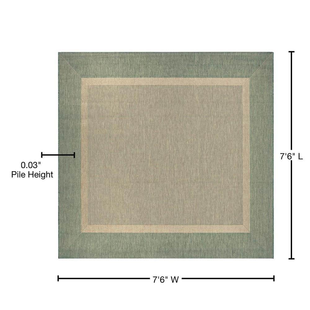 Couristan Recife Stria Texture Indoor/Outdoor Rug, 7'6", Square, Natural- Green Color, Hose Washable, 5526/1812