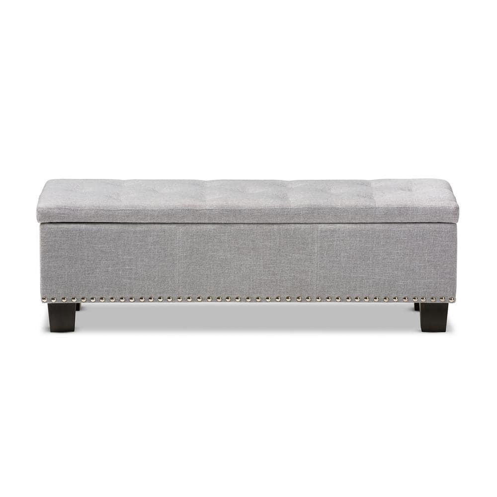 Hannah Modern and Contemporary Fabric Upholstered Button - Tufting Storage Ottoman Bench - Grayish Beige - Baxton Studio
