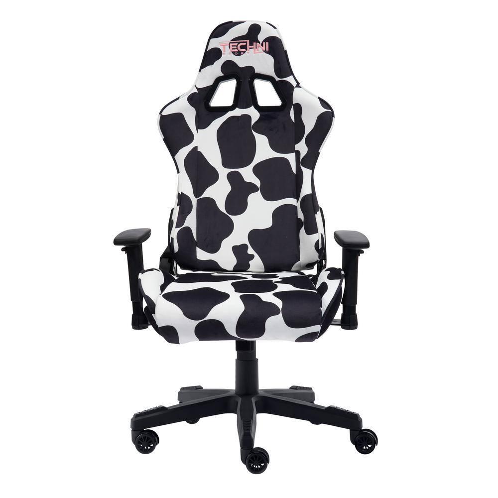 Ts85 Cow Print Luxx Series Gaming Chair Cow - Techni Sport: Velvet Upholstery, Memory Foam, Adjustable