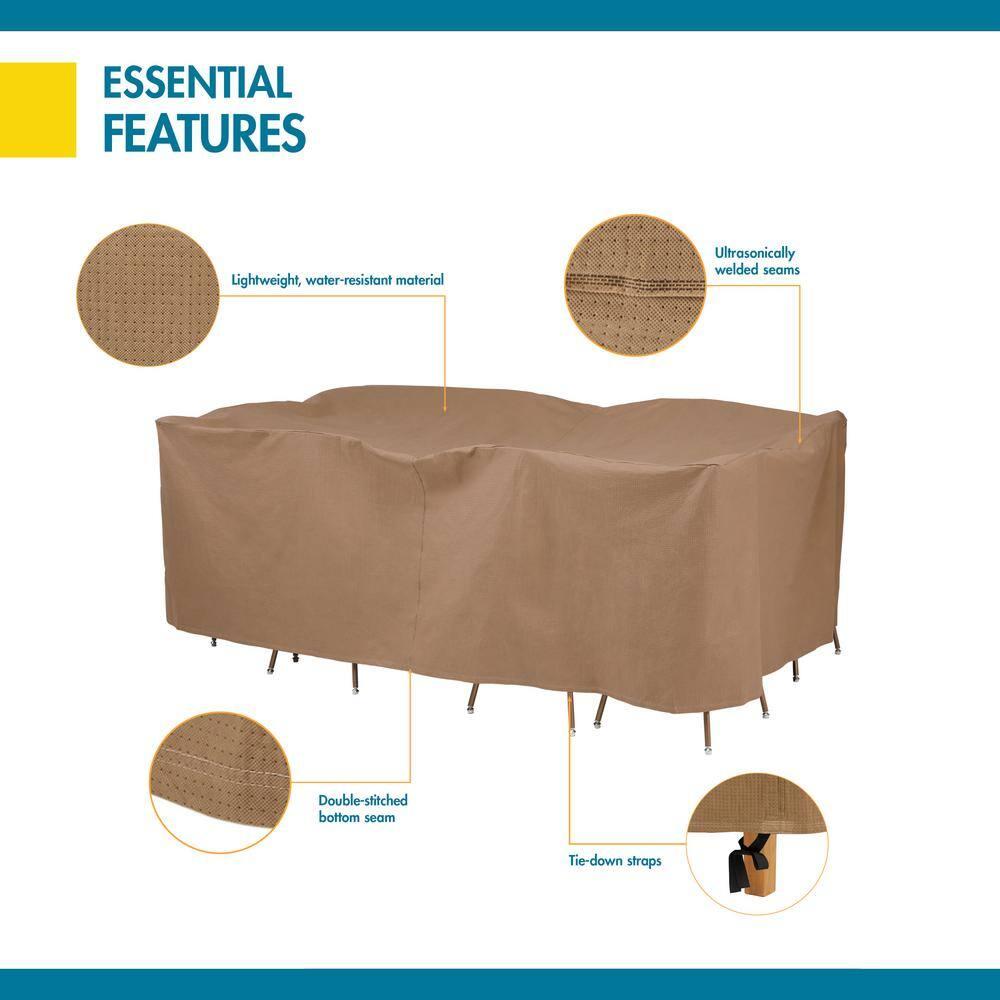 Duck Covers Essential Rectangular/Oval Table Cover & Chair Set Cover - Water Resistant Outdoor Furniture Cover, 109"L x 84"W x 32"H, Latte