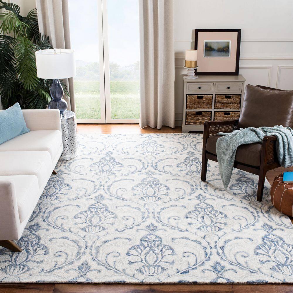 SAFAVIEH Micro-Loop Cornelius Floral Area Rug, Ivory/Blue, 10' x 14'