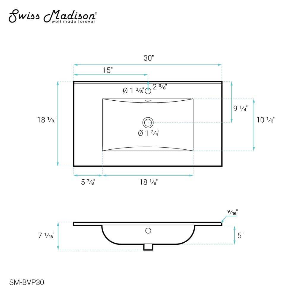 Swiss Madison Swiss Madison 30" Single Bathroom Vanity Top in White with Sink