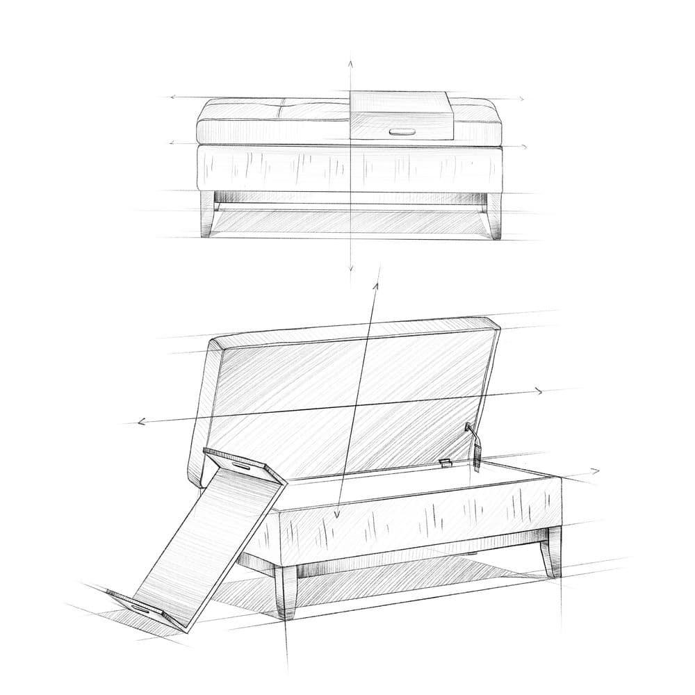 Simpli Home Oregon 42"W Upholstered Storage Ottoman Bench with Lift-Top Lid and Tray