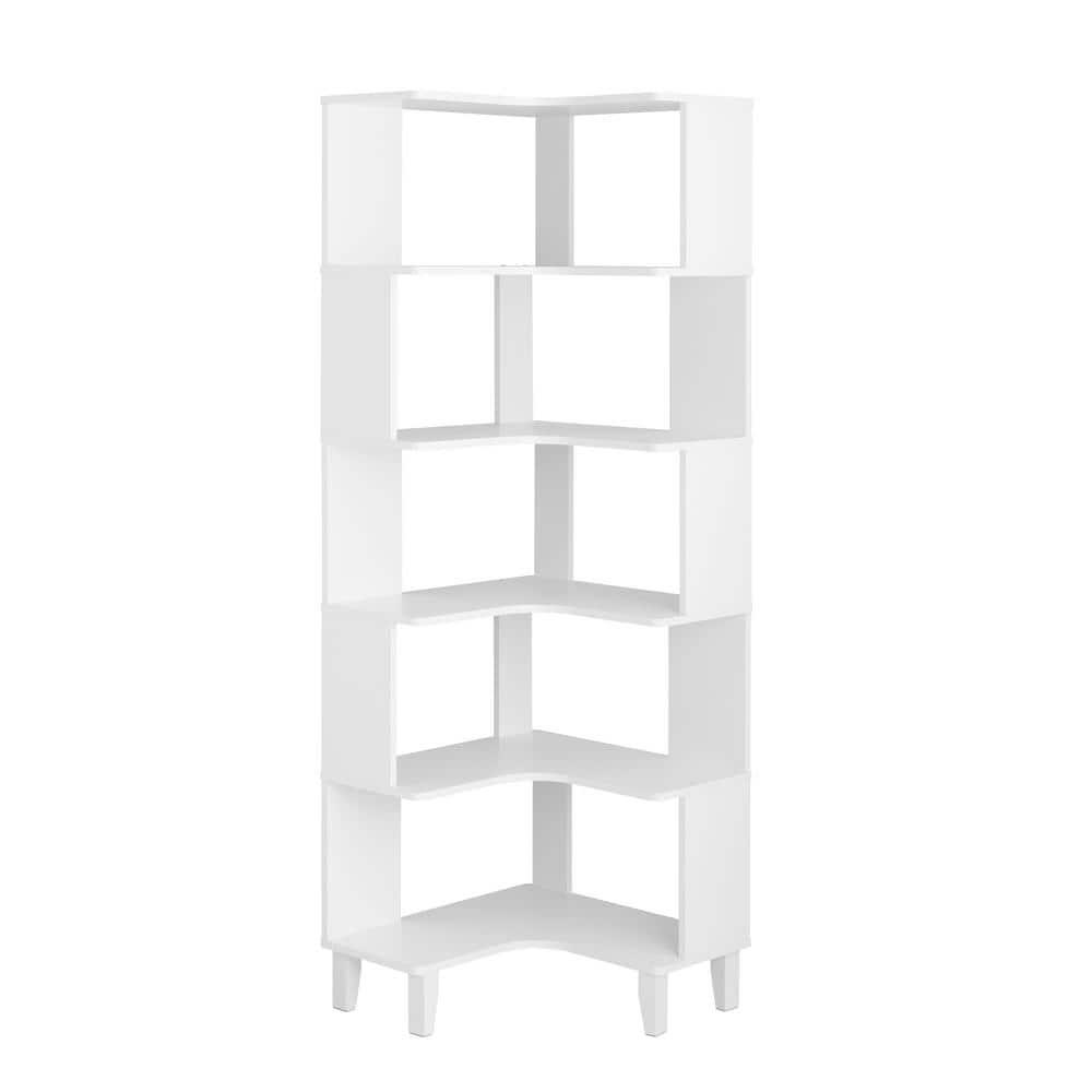 Prepac Nordik 6-Tier White Modern Mid Century Corner Bookcase, 71.5" Extra Tall White Corner Shelf with Storage, Multifunctional Freestanding Bookshelf for Home Office, Living Room, Bedroom