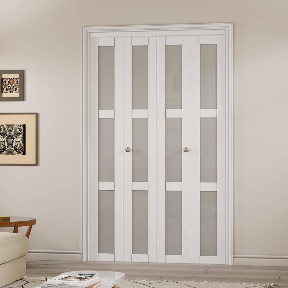 CHIC MODE Double Bifold Doors 3 Lite Frosted Glass Solid Manufactured Wood Prefinished Folding Door