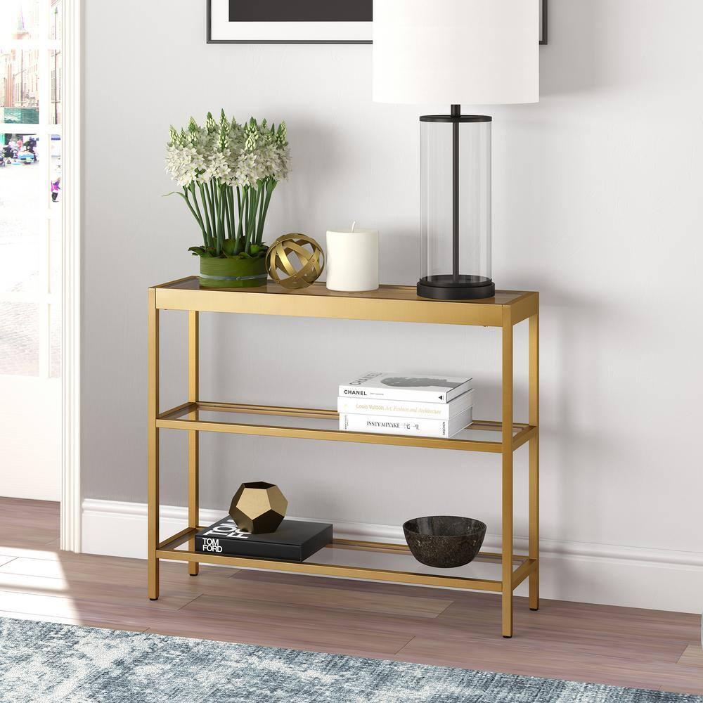 Evelyn&Zoe Alexis 36" Wide Rectangular Console Table, Brass