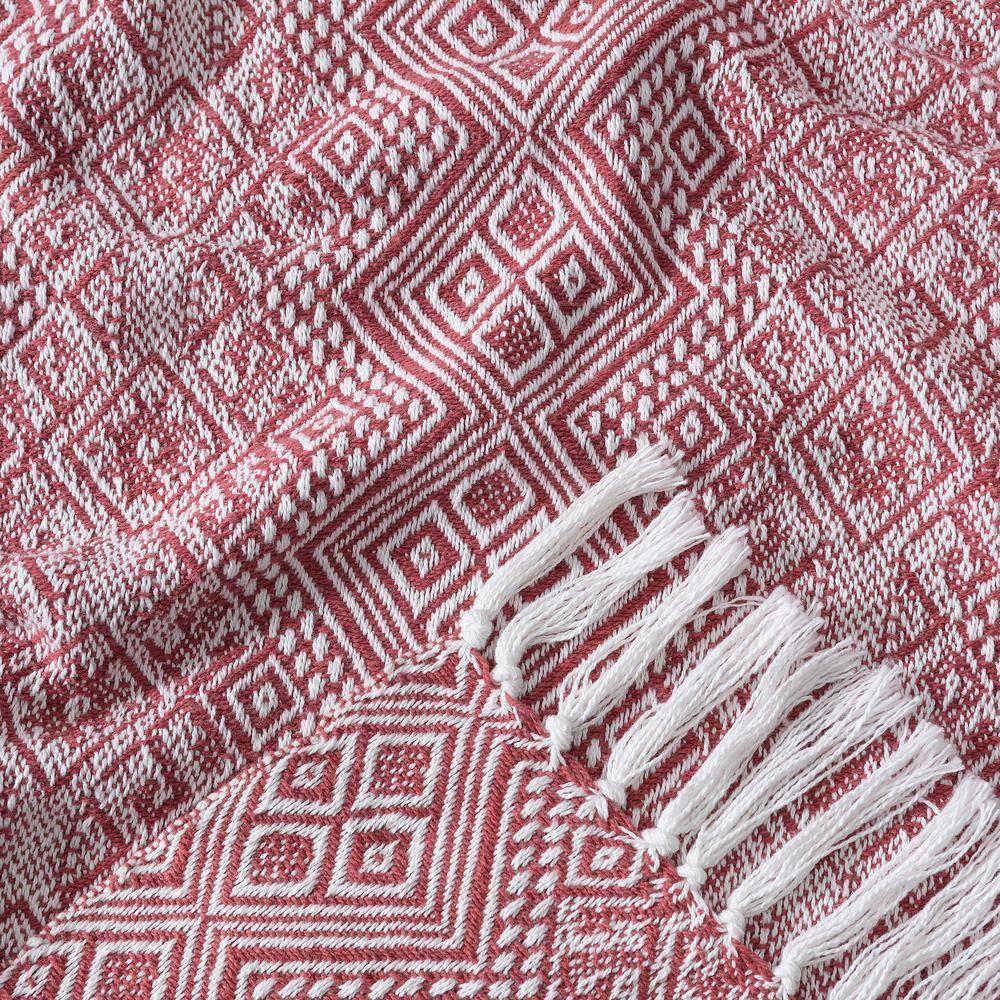 Chanasya Multi Diamond Cotton Throw Blanket With Tassels - (50x65 Inches) Rust