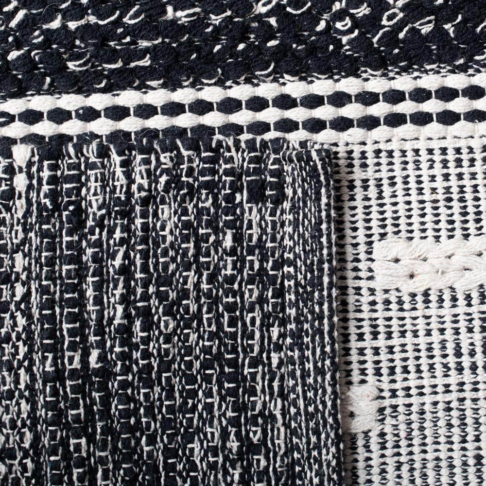 Striped Kilim STK518 Hand Woven Area Rug - Black/Ivory - 7'x7' - Safavieh.