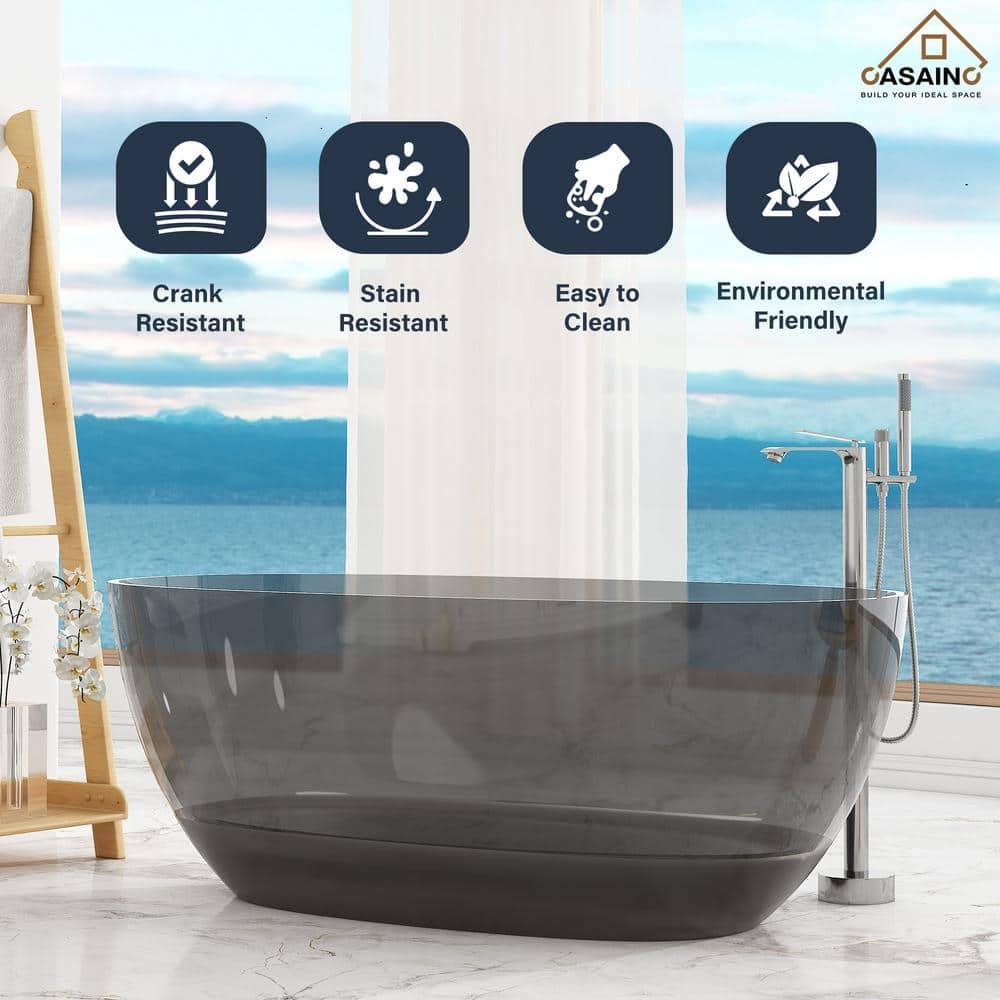 Marfa 59'' x 30'' Runway Semi Transparent Resin Freestanding Soaking Bathtub
