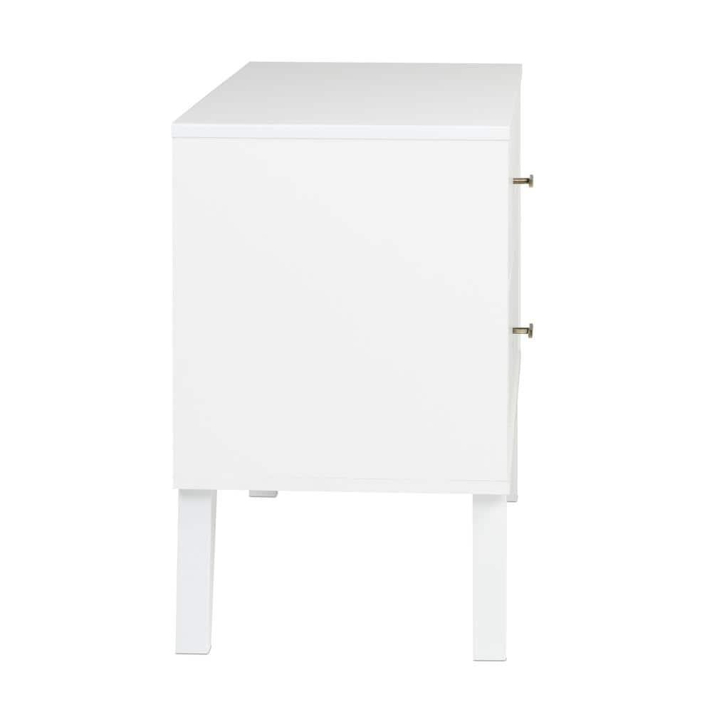 Mid Century Modern 2 Drawer Wide Nightstand White - Prepac: Sleek Bedside Table, Tapered Legs