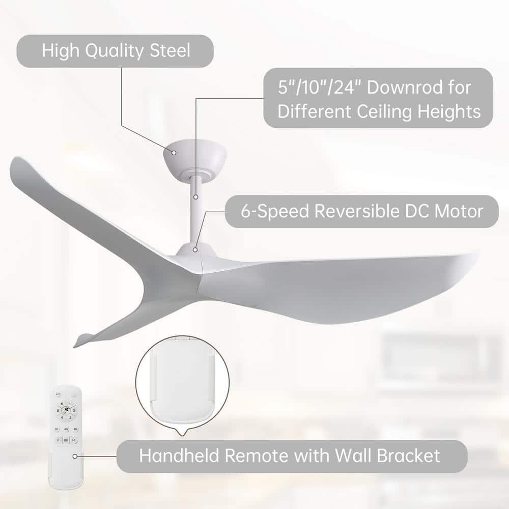 Sofucor 52'' Ceiling Fan Ceiling Fans without Lights for for Patios and Bedroom Black