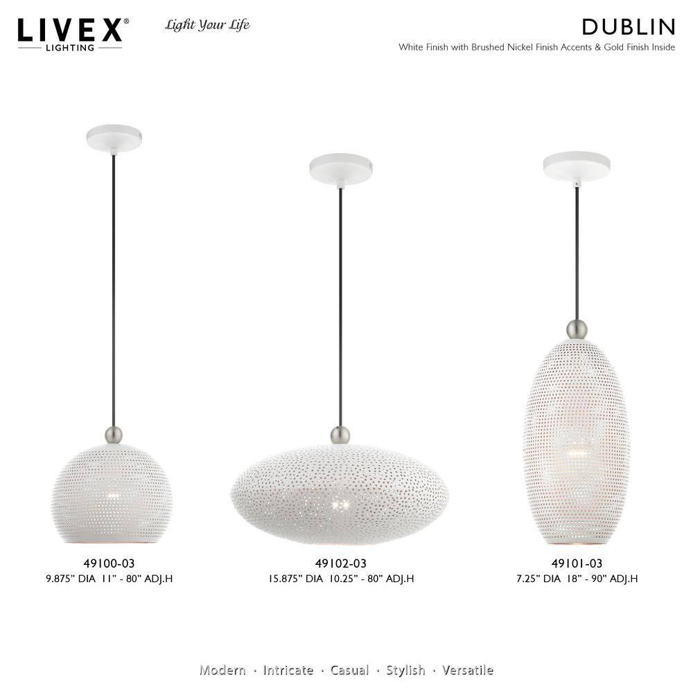Livex Lighting 49102 Dublin 1 Light 16" Wide Pendant - White with Brushed Nickel Accents