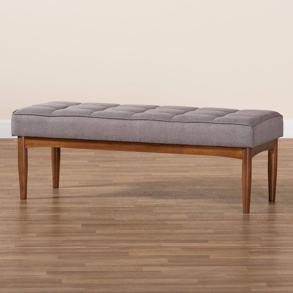 Sanford Wood Dining Ottoman Gray/Walnut Brown - Baxton Studio: Padded Fabric, Tufted Design, Angled Legs