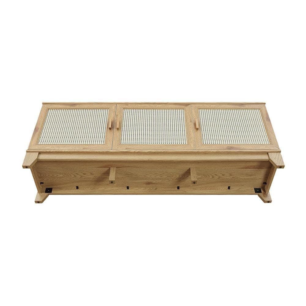 Manhattan Comfort Sheridan Modern 6 Shelf Cane TV Stand for TVs up to 55" Natural: Media Console with Cable Management