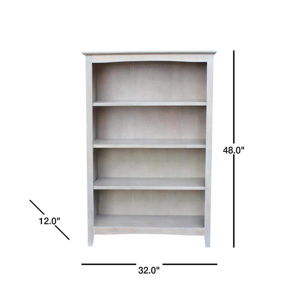 48" Shaker Bookshelf Washed Gray/Taupe - International Concepts: Solid Wood, 3-Shelf Storage