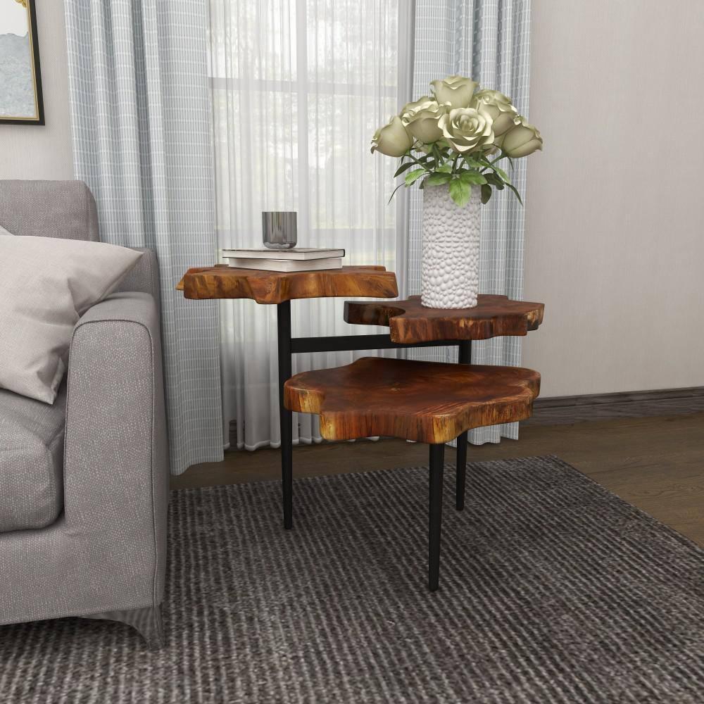 Rustic Teak Wood Accent Table Dark Brown - Olivia & May: Handcrafted, No Assembly Required