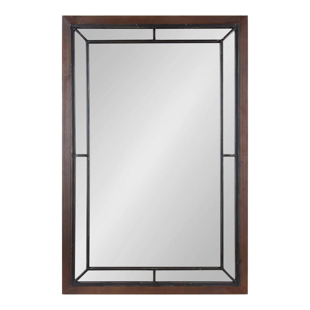 Kate & Laurel All Things Decor 24" x 36" Audubon Rectangle Wall Mirror Rustic Brown : Vintage Farmhouse Style, MDF Frame
