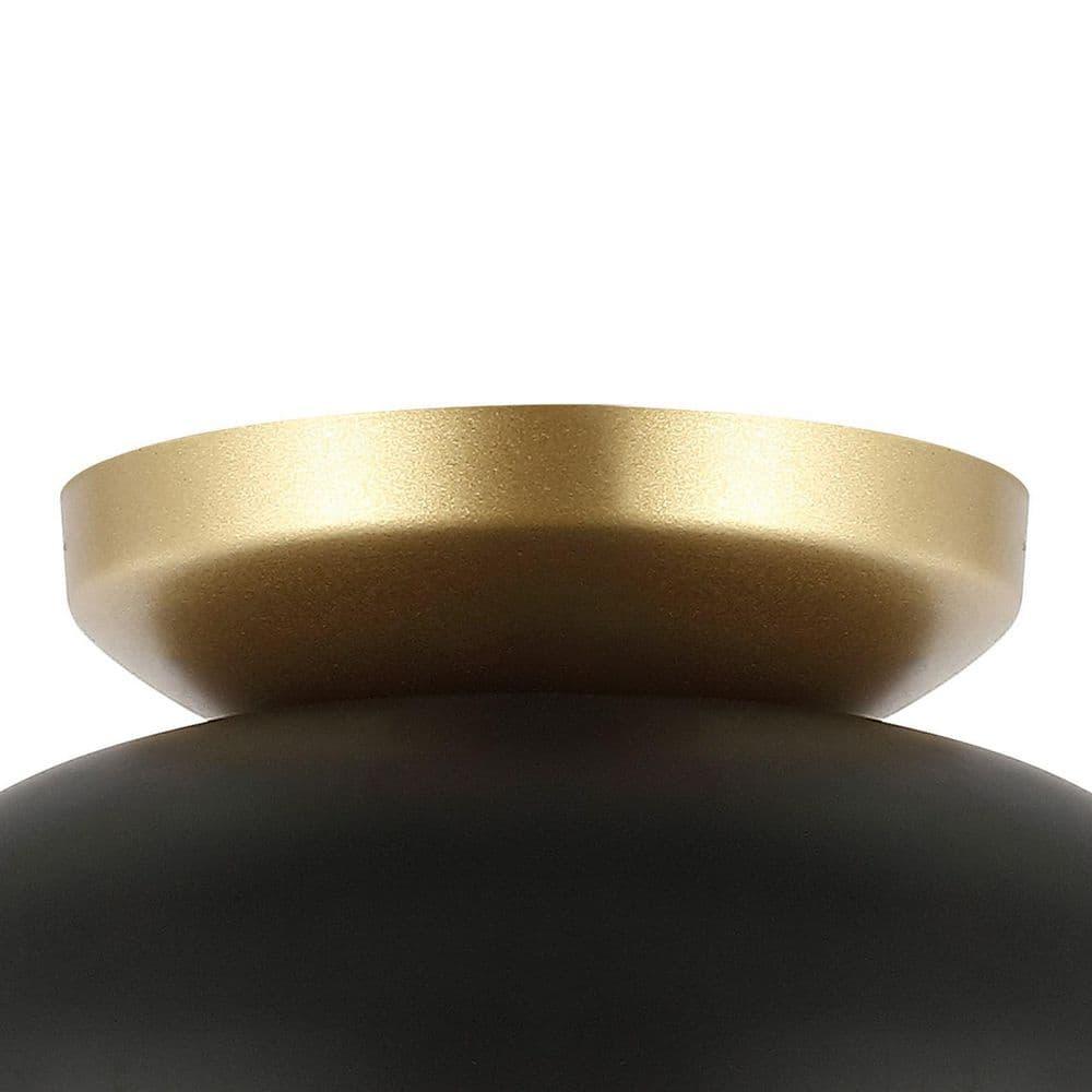 Paulina 8.5" 1-Light Classic Industrial Iron LED Flush Mount, Black/Gold Painting