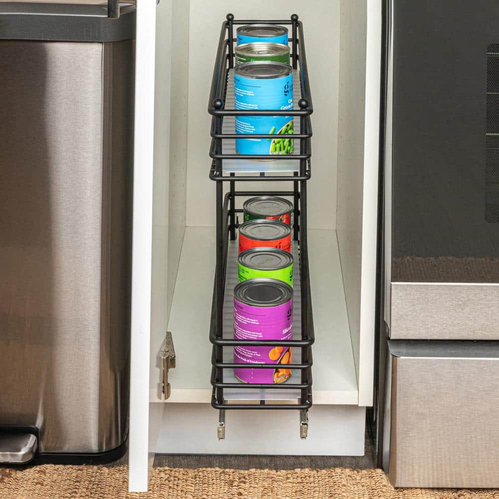 Glidez Multipurpose Paint-Finished Steel Pull-Out/Slide-Out Storage Organizer with Plastic Liners for Under Cabinet Use - 2-Tier Design - Black