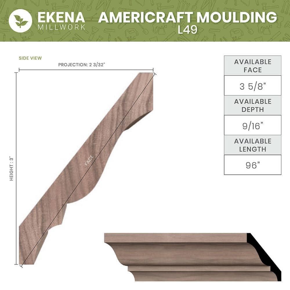 Ekena Millwork WM49 3"H Solid Wood Stain Molding