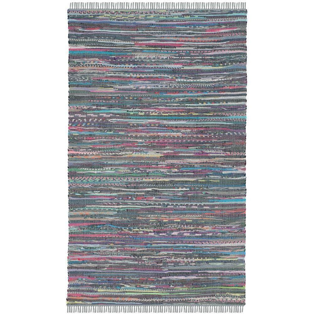 Rag Rug RAR121 Hand Woven Indoor Accent Rug - 4'x6' - Aqua/Multi - Safavieh