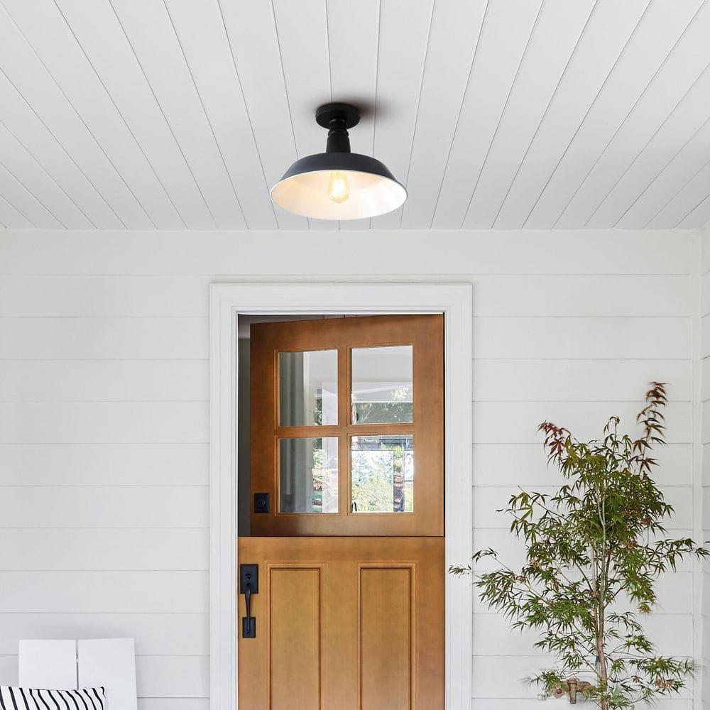 JONATHAN Y JYL7617C Camila 14" 1-Light Classic Industrial Indoor/Outdoor Iron LED Semi Flush Mount Mid-Century, Rustic 2700K Cozy Warm Light Kitchen Hallway Bathroom Stairwell, Navy/White