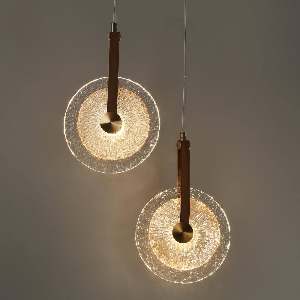 LNC Modern Gold LED 2-Light Chandelier Art Disc Design Pendant Lights for Kitchen Island Foyer