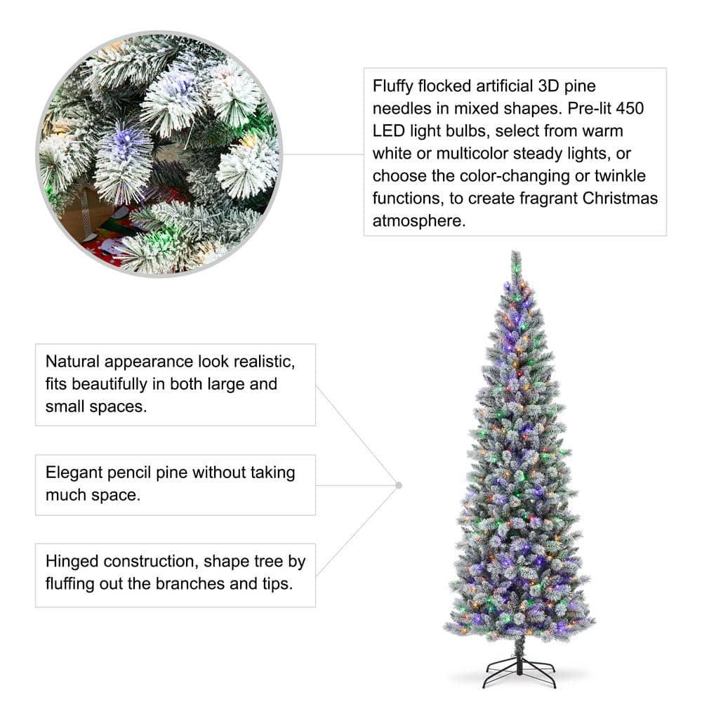 Slender Flocked Pine Christmas Tree with LED Lights