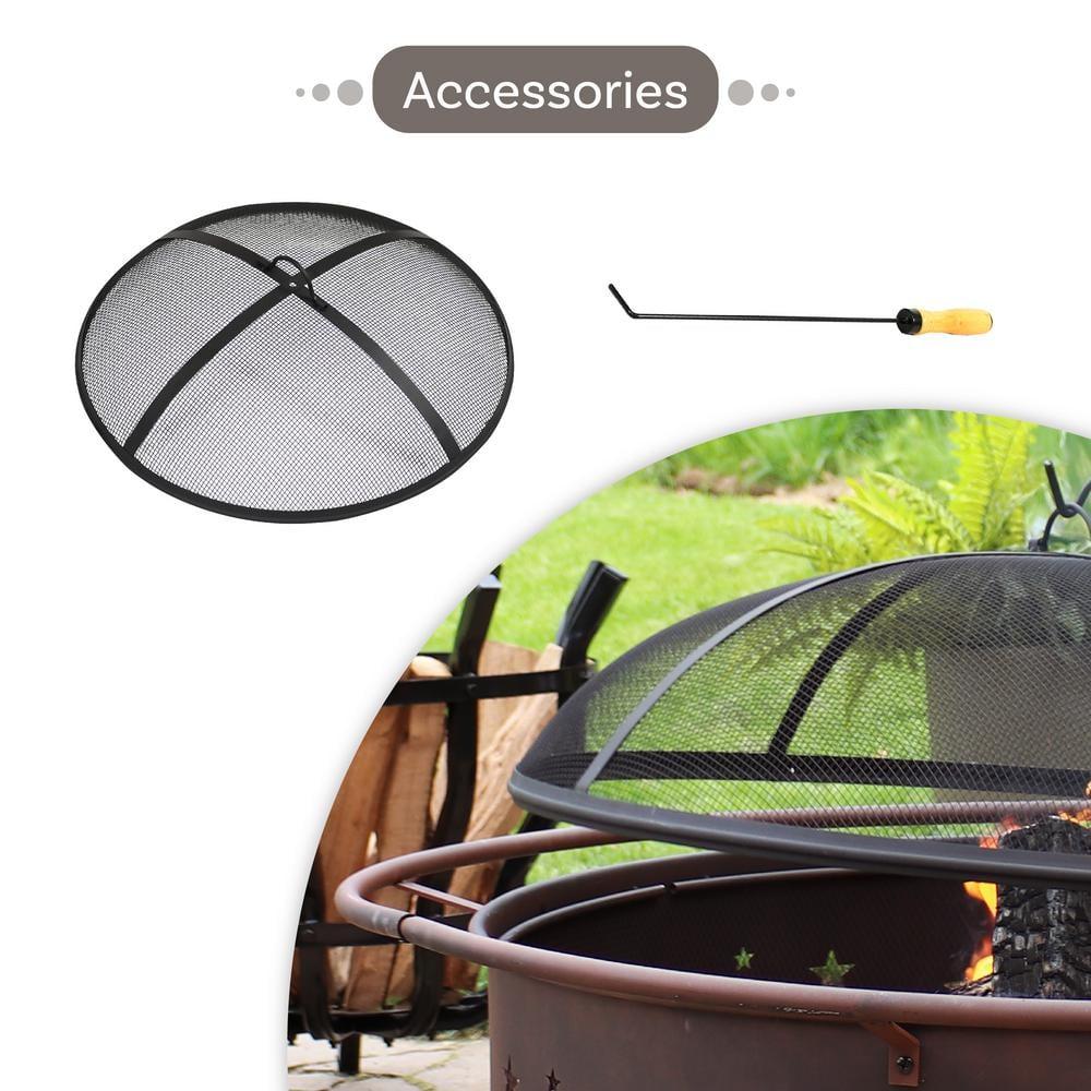 Sunnydaze Cosmic 42" Round Wood-Burning Bronze Finish Steel Fire Pit with Spark Screen