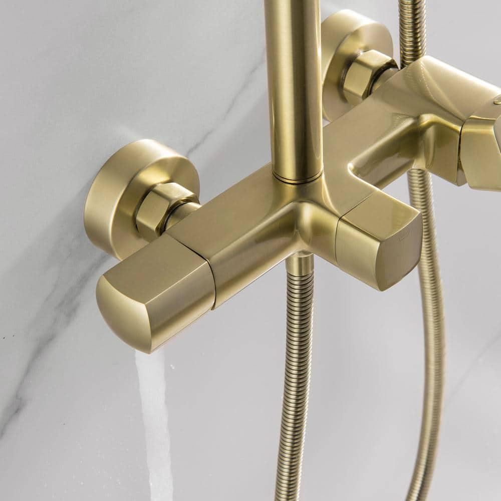 Exposed Pipe Shower System with 10" Overhead Shower, 3 Functions Tub Shower Faucet Sets with Rough-in Valve