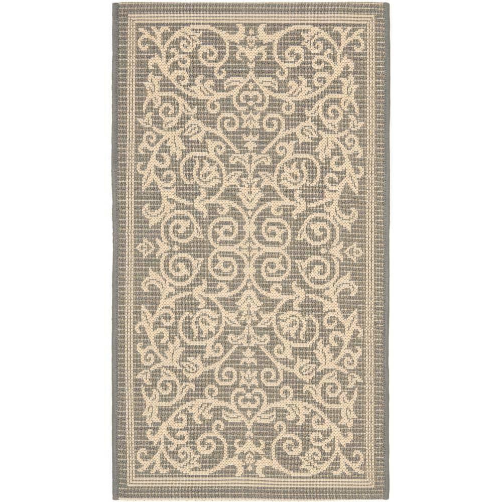 SAFAVIEH Courtyard Nanda Botanical Indoor/Outdoor Area Rug, Grey/Natural, 2'7" x 5'