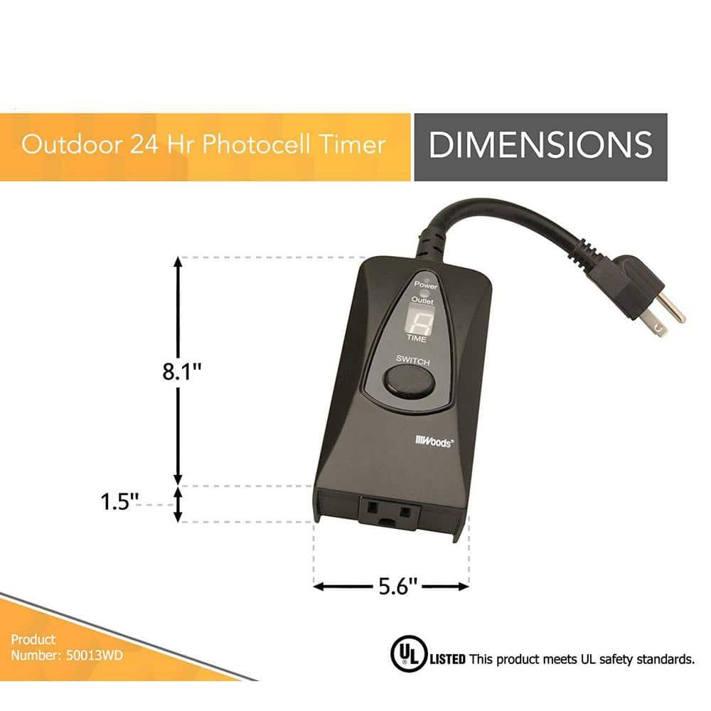 Woods 50013WD 24-Hour Dusk to Dawn Lighting Timer with Photocell and Digital Display