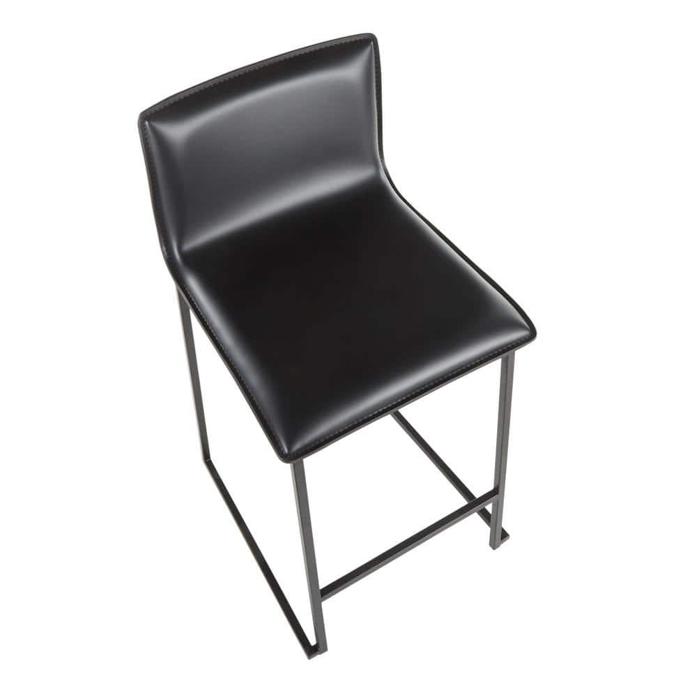 Set of 2 26" Mara Contemporary Counter Height Barstools Black - LumiSource: Faux Leather, Metal Base, Built-in Footrest