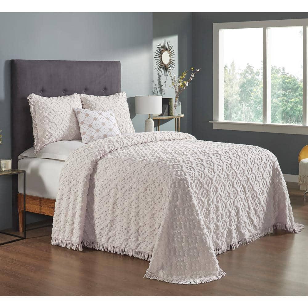 Better Trends Charleston Collection 100% Cotton Bedding sets, Machine Washable Soft and Breathable 4-piece Chenille Bedspread & Sham with Geometric Embroidery, All season