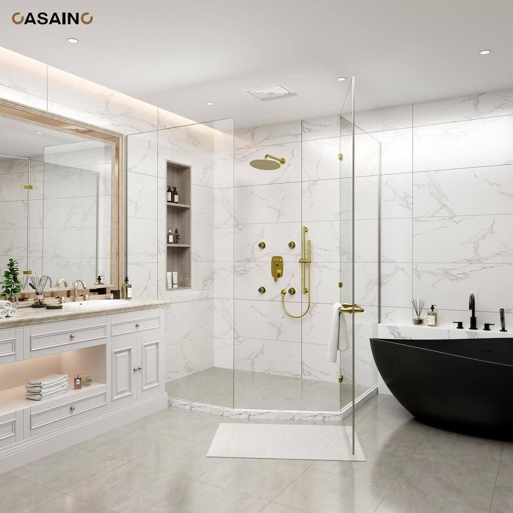 3-Function 12 Inch Temperature Digital Display Shower System With 2-Setting Slider Bar Handheld And 4Pcs Body Jets