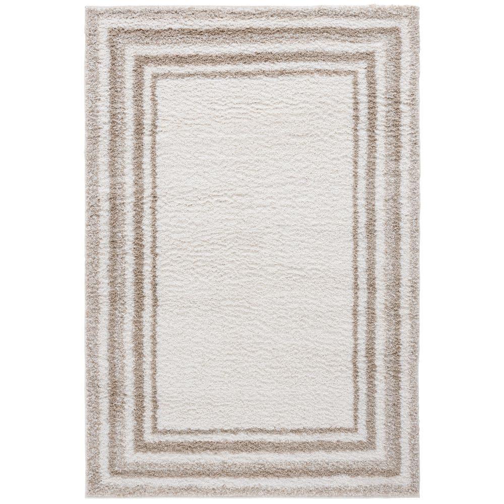Border & Stripe Shag 200 BSP251 Machine Made Loomed Area Rug - Ivory/Beige - 5'-3" X 7'-6" - Safavieh